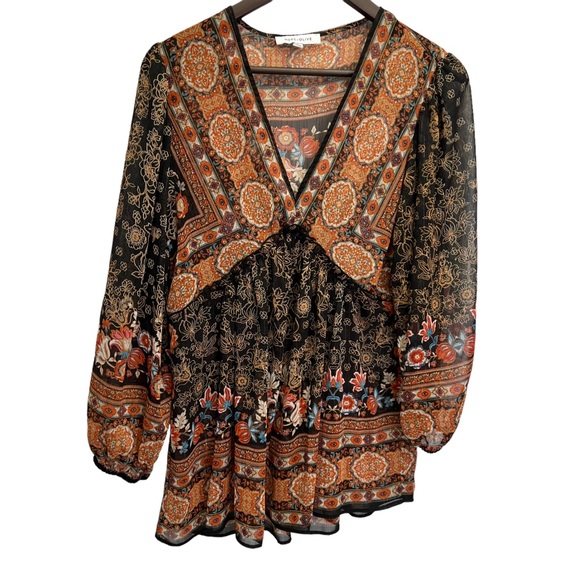 Rose + Olive Black Boho Peasant Top Size S - Picture 10 of 10
